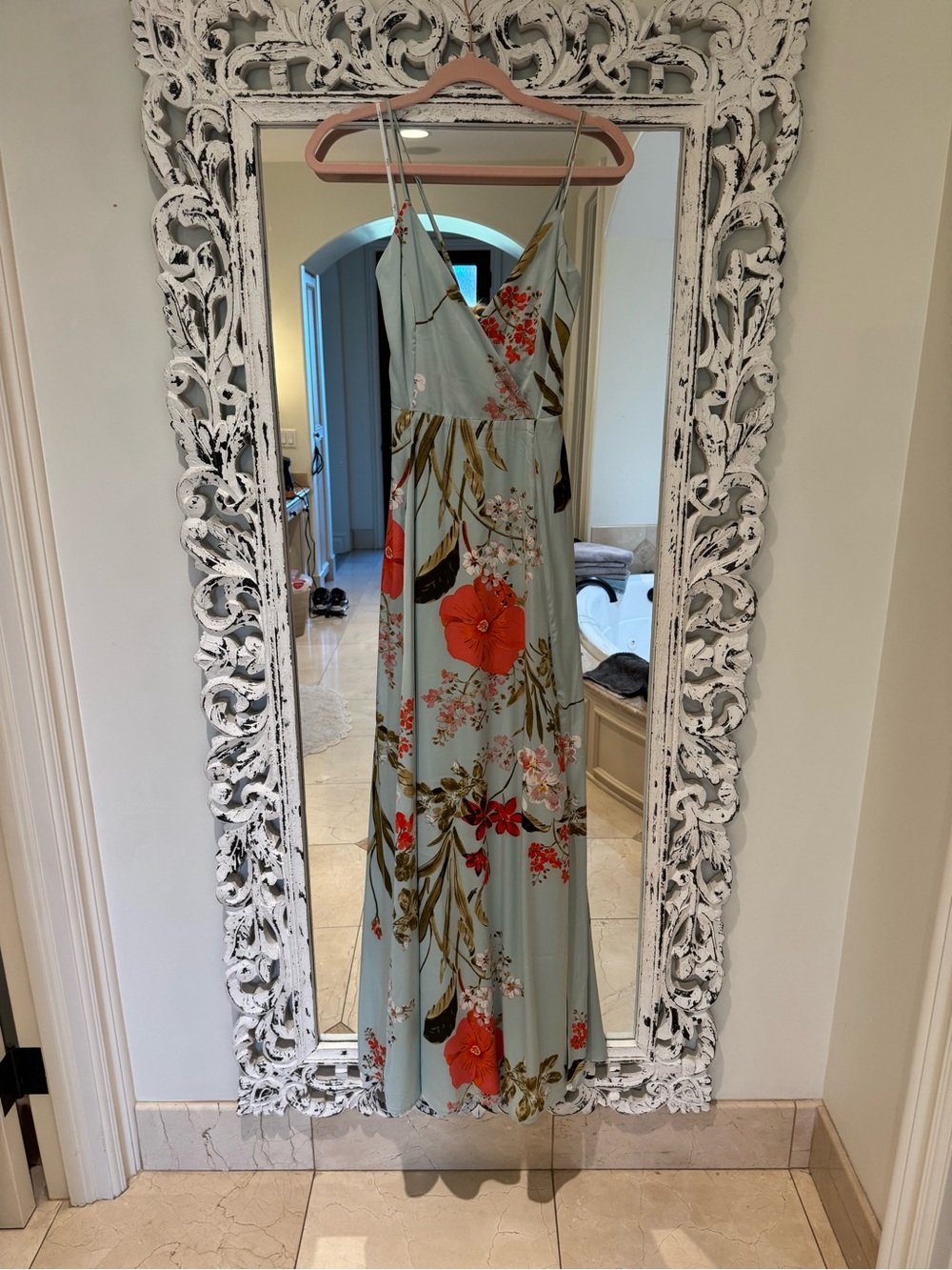 Lulu's Mint Maxi Dress with Red Floral Print